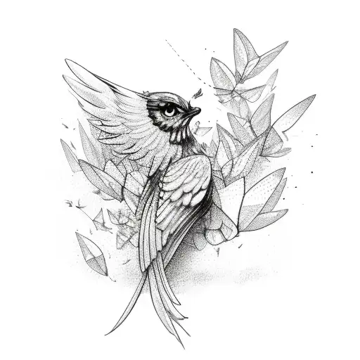 Phoenix with small butterflies tattoo design idea