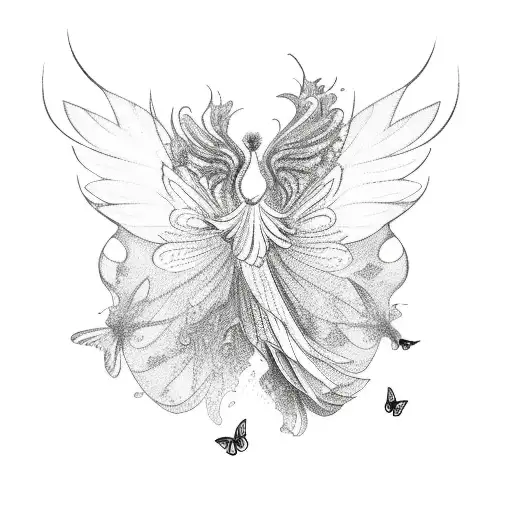 Phoenix with butterflies around it  tattoo design idea