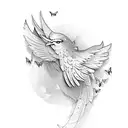 Phoenix with small butterflies tattoo design idea