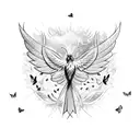 Phoenix with small butterflies tattoo design idea