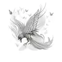 Phoenix with small butterflies tattoo design idea