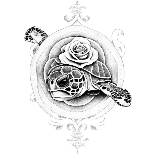 turtle with skull and roses tattoo design idea