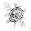 turtle with skull and roses tattoo design idea