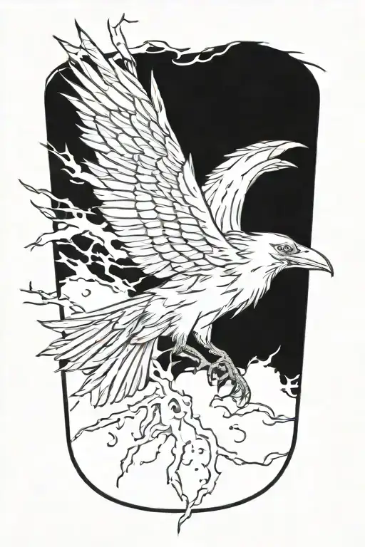 Raven Bird  with lightning  tattoo design idea