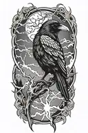 Raven Bird  with lightning  tattoo design idea