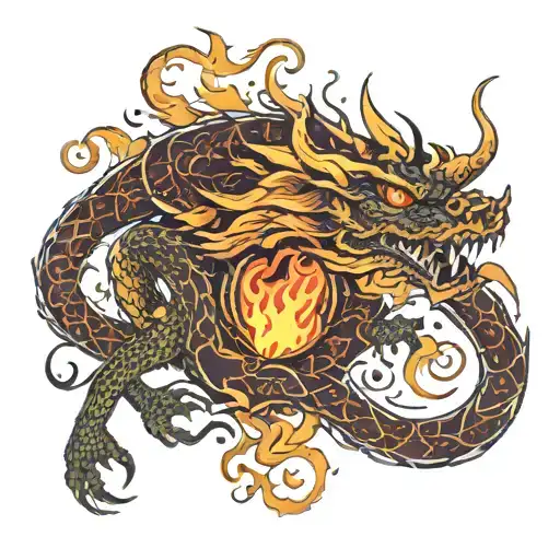 fire dragon with leo star sign tattoo design idea