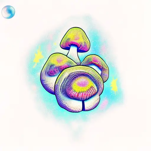 psychedelic mushrooms in space tattoo design idea