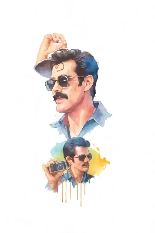 mural featuring, Freddie mercury, the blues brothers, elvis, a video tape tattoo design idea