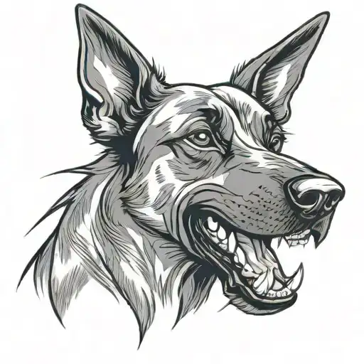 goofy cross-eyed Belgian malinois with tongue out  tattoo design idea