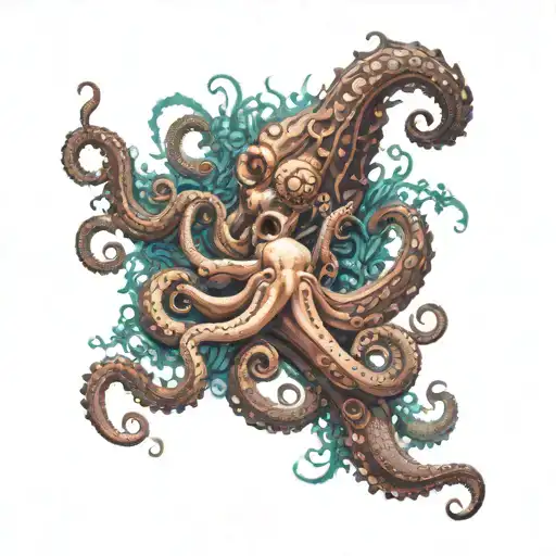 octopus and poseidon god tattoo design idea