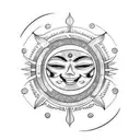 A traditional style tattoo of a smiling sun and a crying moon tattoo design idea