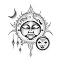 A traditional style tattoo of a smiling sun and a crying moon tattoo design idea