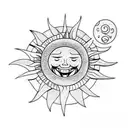 A traditional style tattoo of a smiling sun and a crying moon tattoo design idea