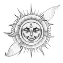 A traditional style tattoo of a smiling sun and a crying moon tattoo design idea