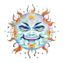 A traditional style tattoo of a smiling sun and a crying moon tattoo design idea