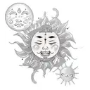A traditional style tattoo of a smiling sun and a crying moon tattoo design idea