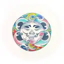 A traditional style tattoo of a smiling sun and a crying moon tattoo design idea