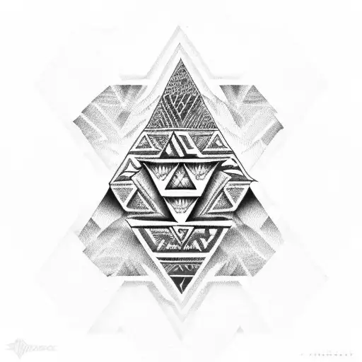 Aztec symbols with pyramid  tattoo design idea