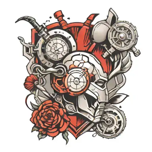 ironman triathlon with brain and heart in the middle tattoo design idea