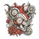 ironman triathlon with brain and heart in the middle tattoo design idea