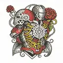 ironman triathlon with brain and heart in the middle tattoo design idea