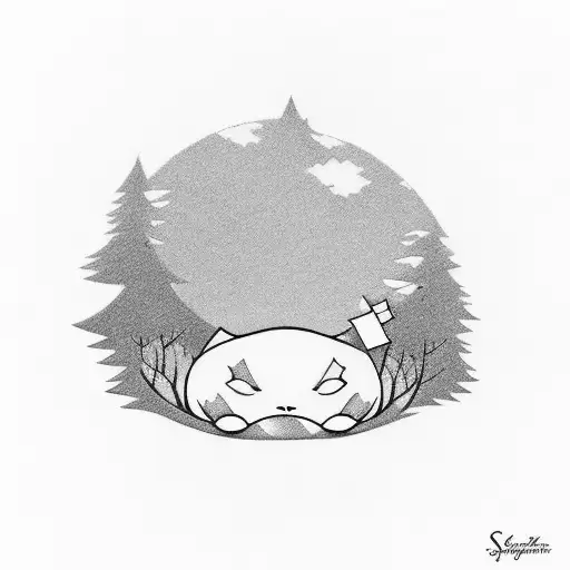 A silhouette of Snorlax sleeping on a tree branch tattoo design idea