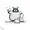 A sketch-style Snorlax holding a spatula and a frying pan tattoo design idea