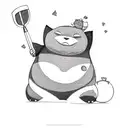 A sketch-style Snorlax holding a spatula and a frying pan tattoo design idea