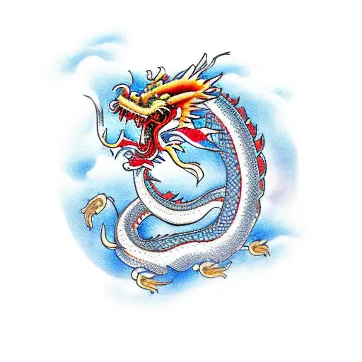 traditional chinese dragon with koi fish and cherry blossoms tattoo design idea
