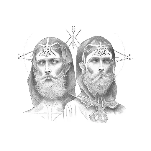 2 friends looking at a cross tattoo design idea