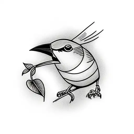 Canary bird in branch minimalist  tattoo design idea