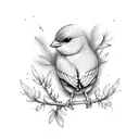 Small yellow canary bird in branch minimalist  tattoo design idea