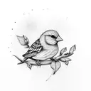 Small yellow canary bird in branch minimalist  tattoo design idea