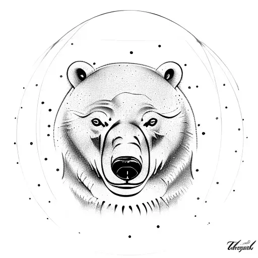 snow globe with a polar bear, plane and hatch tattoo design idea