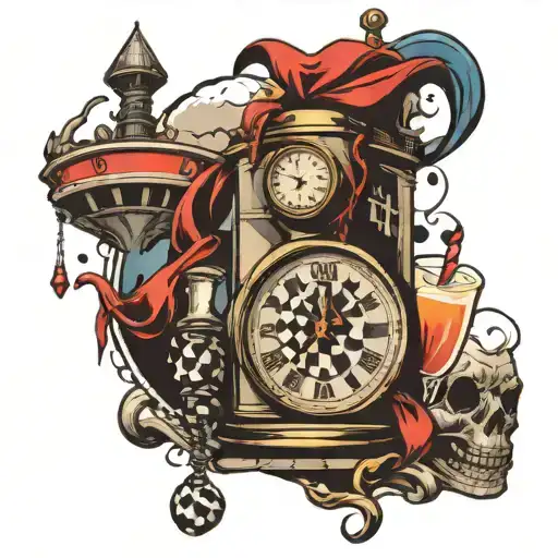 clock tower, chess board, superhero, milk, slipper, swings, witch, cap, baseball bat tattoo design idea