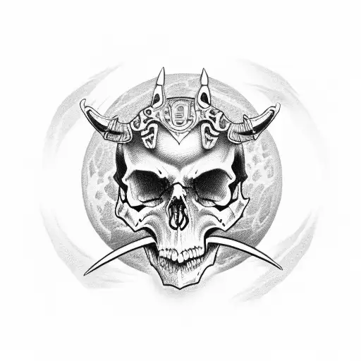 Skull samurai red moon tattoo design idea