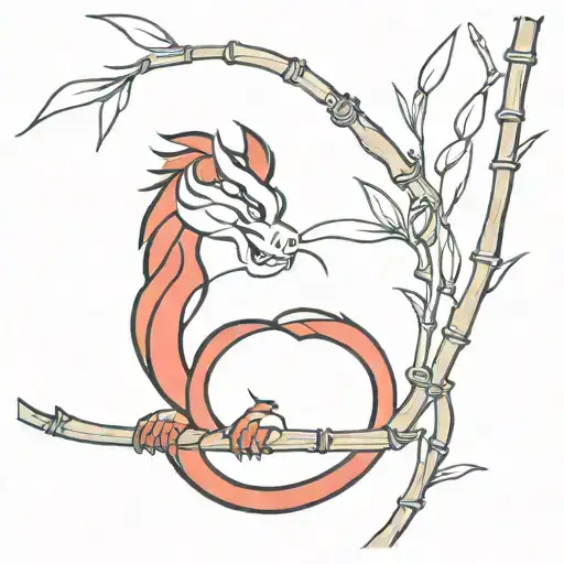 Mulan mushu on a bamboo branch in black and red tattoo design idea