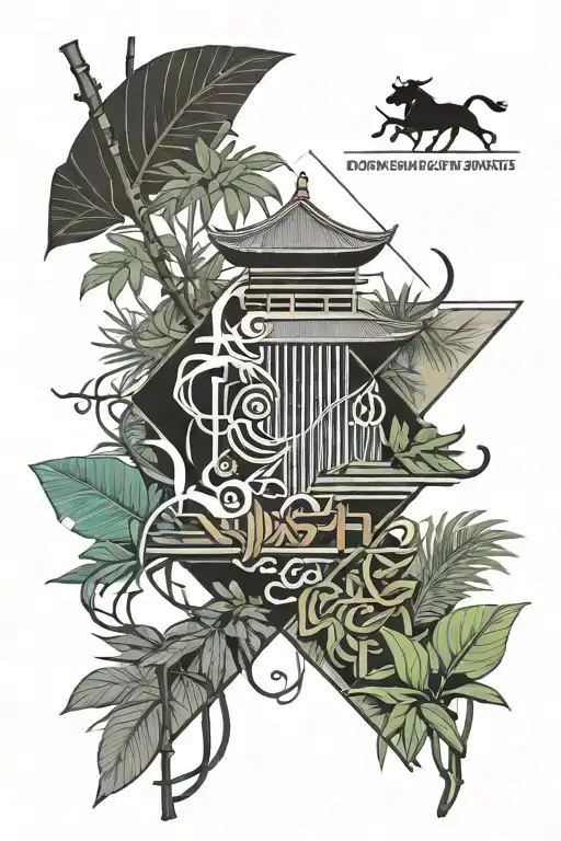 mushu mulan under a bamboo tree with the phrase "dishonor to you, to your cow" tattoo design idea