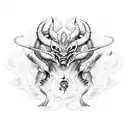 An artistic representation of the Cancer and Scorpio zodiac signs merging into a powerful mythical creature tattoo design idea