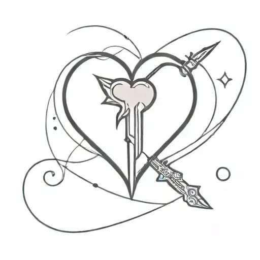 Heart shaped planet with a dagger stuck in it tattoo design idea
