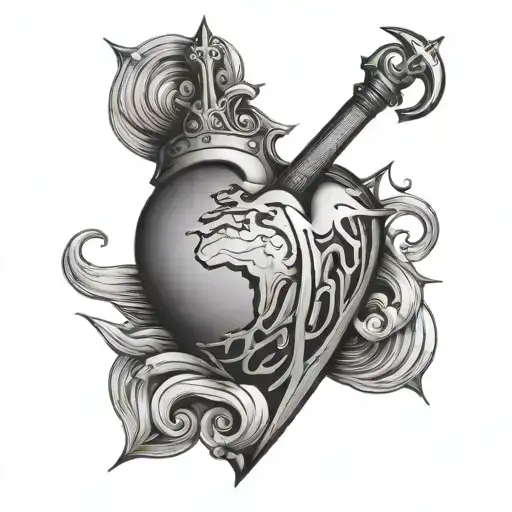 Heart-shaped planet with a dagger stuck in it tattoo design idea
