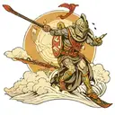 man with spartan helmet ski down elysium fields tattoo design idea