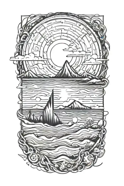 sunrise after a deathly battle scene tattoo design idea