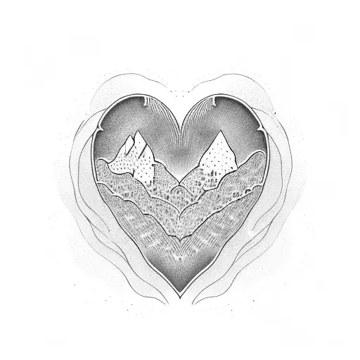 A dotwork design of a heart-shaped mountain range, representing the love and strength of family tattoo design idea