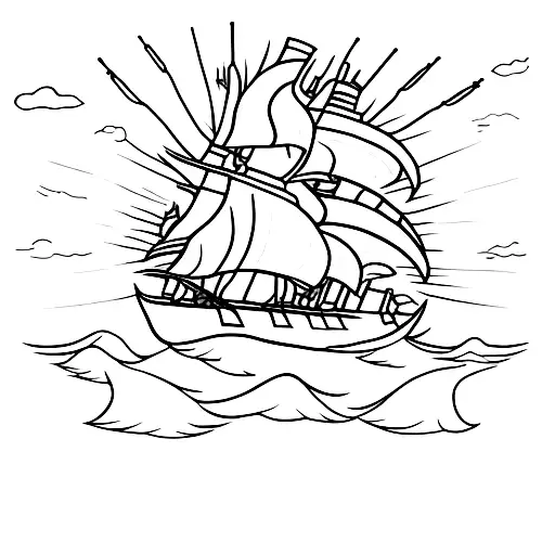 Title: "Burning the Ships - A Fiery Perspective"  Description: Generate an image that captures the powerful metaphor of  tattoo design idea