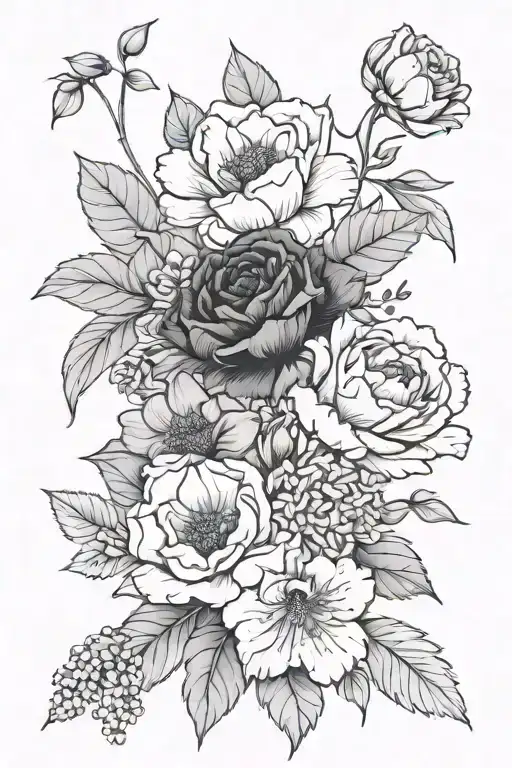 june,march,october and august birth flowers tattoo design idea
