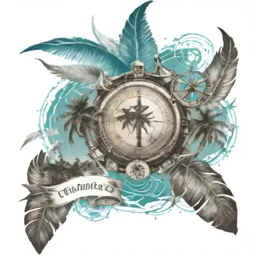bahamas tropical palm trees with compass pointing south   tattoo design idea