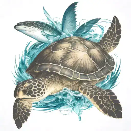 bahamas palm trees with compass pointing south and sea turtle in the water tattoo design idea