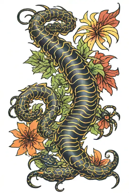 centipede with spiderlily tattoo design idea