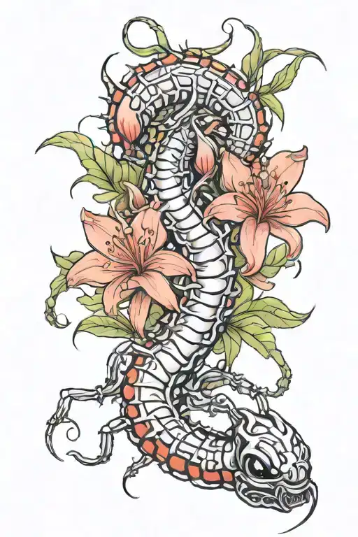 centipede with spiderlily tattoo design idea